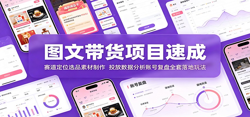 图文带货项目速成：赛道定位选品素材制作，投放数据分析账号复盘全套落地玩法-创业网 - 最新网络创业项目与实战营销教程平台 | cye.cc