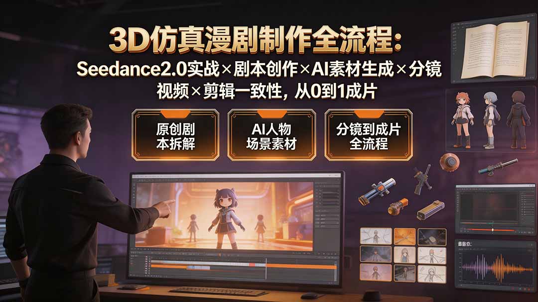 3D仿真漫剧制作全流程：Seedance2.0实战×剧本创作×AI素材生成×分镜视频×剪辑一致性，从0到1成片-创业网 - 最新网络创业项目与实战营销教程平台 | cye.cc