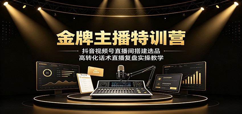 金牌主播特训营：抖音视频号直播间搭建选品，高转化话术直播复盘实操教学-创业网 - 最新网络创业项目与实战营销教程平台 | cye.cc