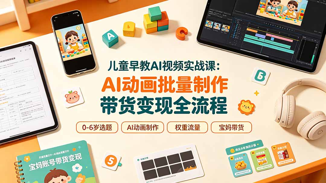 儿童早教AI视频实战课：0-6岁认知选题｜AI动画批量制作｜权重流量拉升｜宝妈账号带货变现全流程-创业网 - 最新网络创业项目与实战营销教程平台 | cye.cc