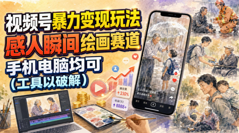 视频号暴力变现玩法，感人瞬间绘画赛道，手机电脑均可-创业网 - 最新网络创业项目与实战营销教程平台 | cye.cc