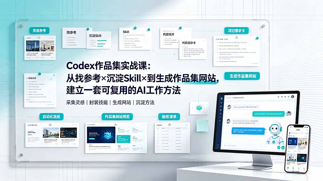 Codex作品集实战课：从找参考×沉淀Skill×到生成作品集网站，建立一套可复用的AI工作方法-创业网 - 最新网络创业项目与实战营销教程平台 | cye.cc