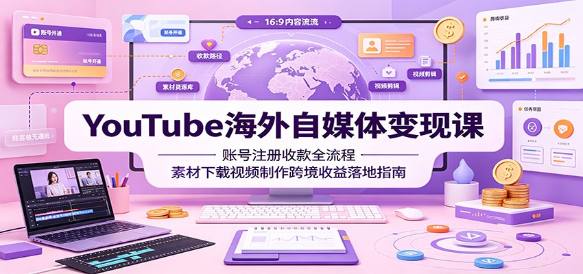 YouTube海外自媒体变现课：账号注册收款全流程，素材下载视频制作跨境收益落地指南-创业网 - 最新网络创业项目与实战营销教程平台 | cye.cc