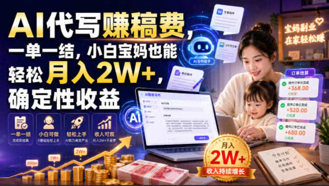 AI代写賺稿费，一单一结，小白宝妈也能轻松月入2W+，确定性收益【揭秘】-创业网 - 最新网络创业项目与实战营销教程平台 | cye.cc