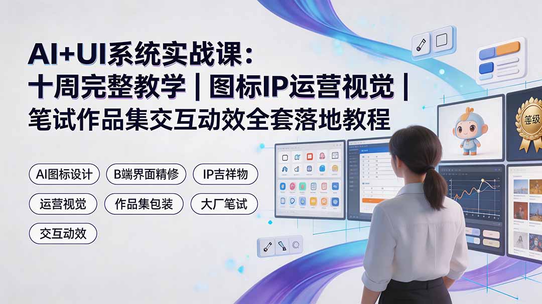 AI+UI系统实战课：十周完整教学｜图标IP运营视觉｜笔试作品集交互动效全套落地教程-创业网 - 最新网络创业项目与实战营销教程平台 | cye.cc