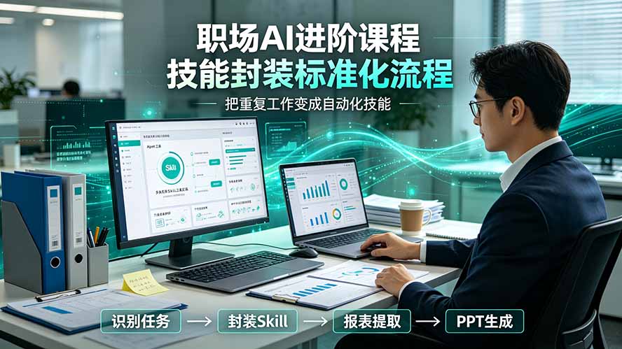 职场AI进阶课程；多类实用Skill工具实操，专属技能封装标准化流程，报表行业报告一键提取核心内容-创业网 - 最新网络创业项目与实战营销教程平台 | cye.cc