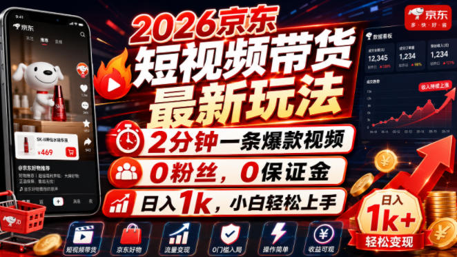 2026京东短视频带货最新玩法，2分钟一条爆款视频，0粉丝，0保证金，日入1k，小白轻松上手【揭秘】-创业网 - 最新网络创业项目与实战营销教程平台 | cye.cc
