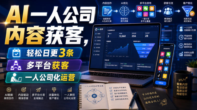AI一人公司内容获客，轻松日更3条，多平台获客，一人公司化运营-创业网 - 最新网络创业项目与实战营销教程平台 | cye.cc