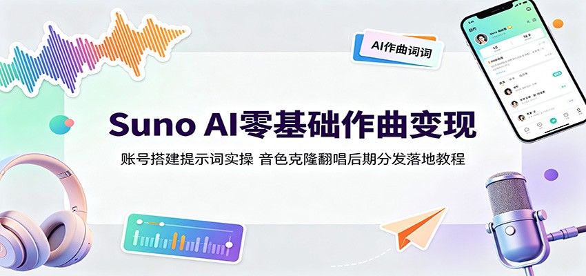 Suno AI零基础作曲变现：账号搭建提示词实操，音色克隆翻唱后期分发落地教程-创业网 - 最新网络创业项目与实战营销教程平台 | cye.cc