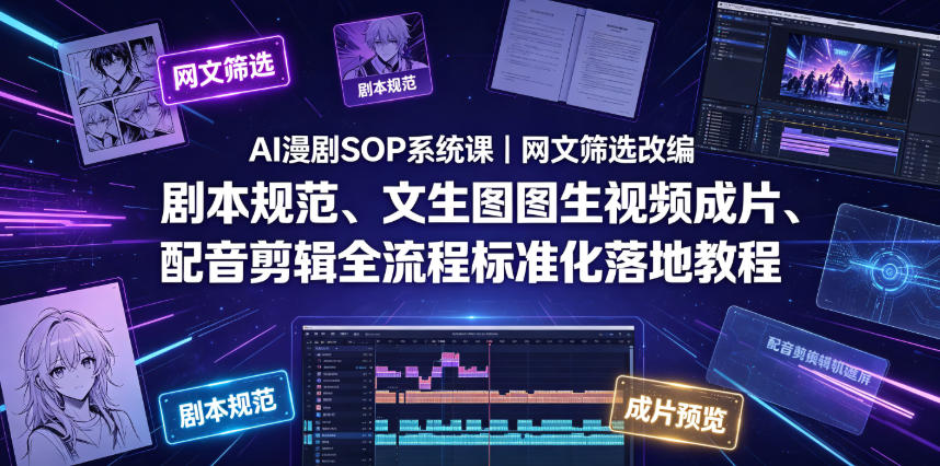 AI漫剧SOP系统课｜网文筛选改编、剧本规范、文生图图生视频成片、配音剪辑全流程标准化落地教程(更新)-创业网 - 最新网络创业项目与实战营销教程平台 | cye.cc