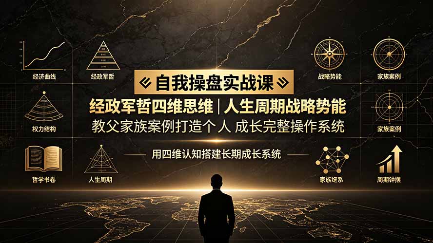 自我操盘实战课：经政军哲四维思维｜人生周期战略势能｜教父家族案例打造个人成长完整操作系统-创业网 - 最新网络创业项目与实战营销教程平台 | cye.cc
