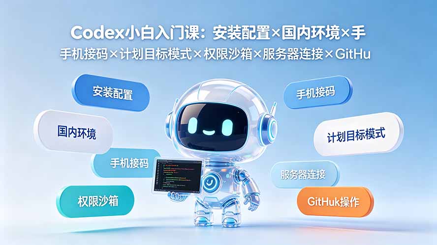Codex小白入门课：安装配置×国内环境×手机接码×计划目标模式×权限沙箱×服务器连接×GitHub操作-创业网 - 最新网络创业项目与实战营销教程平台 | cye.cc