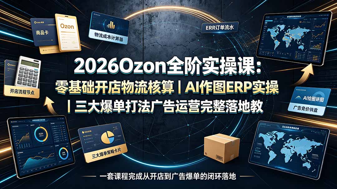 2026Ozon全阶实操课：零基础开店物流核算｜AI作图ERP实操｜三大爆单打法广告运营完整落地教程-创业网 - 最新网络创业项目与实战营销教程平台 | cye.cc