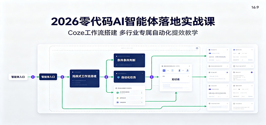 2026零代码AI智能体落地实战课：Coze工作流搭建，多行业专属自动化提效教学-创业网 - 最新网络创业项目与实战营销教程平台 | cye.cc