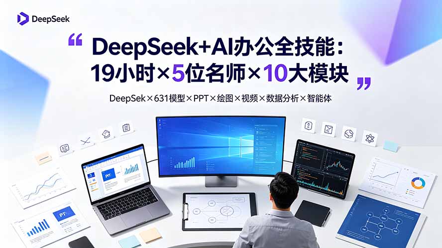 DeepSeek+AI办公全技能：19小时×5位名师×10大模块，DeepSeek×631模型×PPT×绘图×视频×数据分析×智能体-创业网 - 最新网络创业项目与实战营销教程平台 | cye.cc