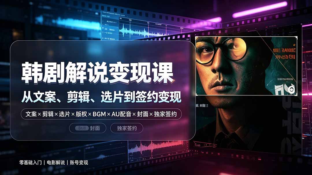 抖音270W粉丝博主亲授韩剧解说课：文案×剪辑×选片×版权×BGM×AU配音×封面×独家签约，零基础到变现-创业网 - 最新网络创业项目与实战营销教程平台 | cye.cc