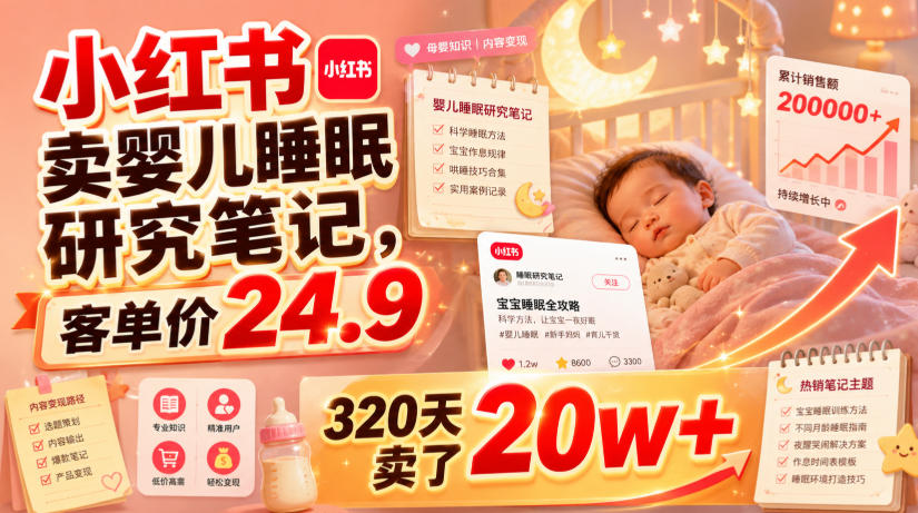小红书卖婴儿睡眠研究笔记，客单价24.9，320天卖了20w+-创业网 - 最新网络创业项目与实战营销教程平台 | cye.cc