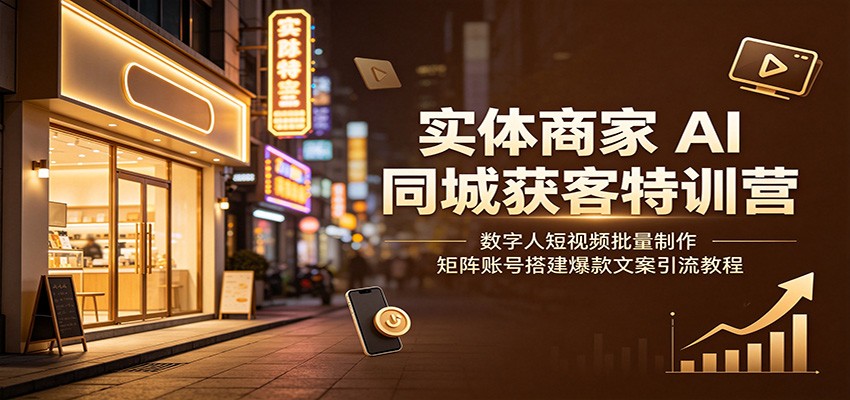 实体商家AI同城获客特训营：数字人短视频批量制作，矩阵账号搭建爆款文案引流教程-创业网 - 最新网络创业项目与实战营销教程平台 | cye.cc