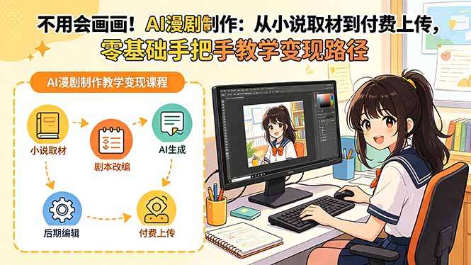 不用会画画！AI漫剧制作：从小说取材到付费上传，零基础手把手教学变现路径(更新-创业网 - 最新网络创业项目与实战营销教程平台 | cye.cc