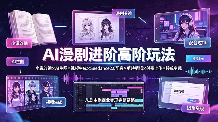 AI漫剧进阶高阶玩法：小说改编×AI生图×视频生成×Seedance2.0配音×剪映剪辑×付费上传×接单变现-创业网 - 最新网络创业项目与实战营销教程平台 | cye.cc