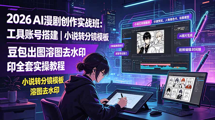 2026AI漫剧创作实战班：工具账号搭建｜小说转分镜模板｜豆包出图溶图去水印全套实操教程-创业网 - 最新网络创业项目与实战营销教程平台 | cye.cc