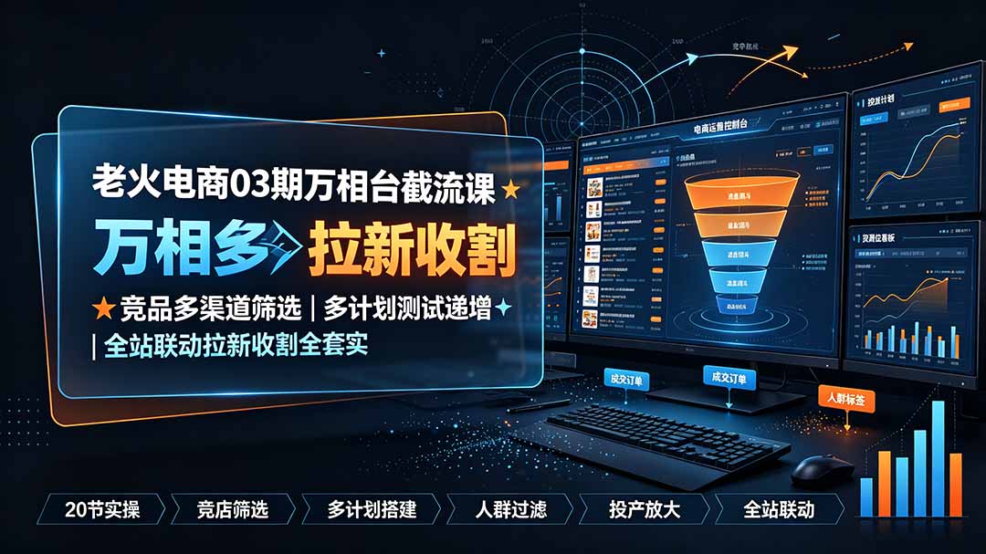 老火电商03期万相台截流课：竞品多渠道筛选｜多计划测试递增｜全站联动拉新收割全套实操教学-创业网 - 最新网络创业项目与实战营销教程平台 | cye.cc