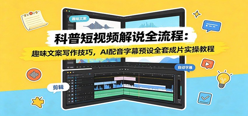 科普短视频解说全流程：趣味文案写作技巧，AI配音字幕预设全套成片实操教程-创业网 - 最新网络创业项目与实战营销教程平台 | cye.cc