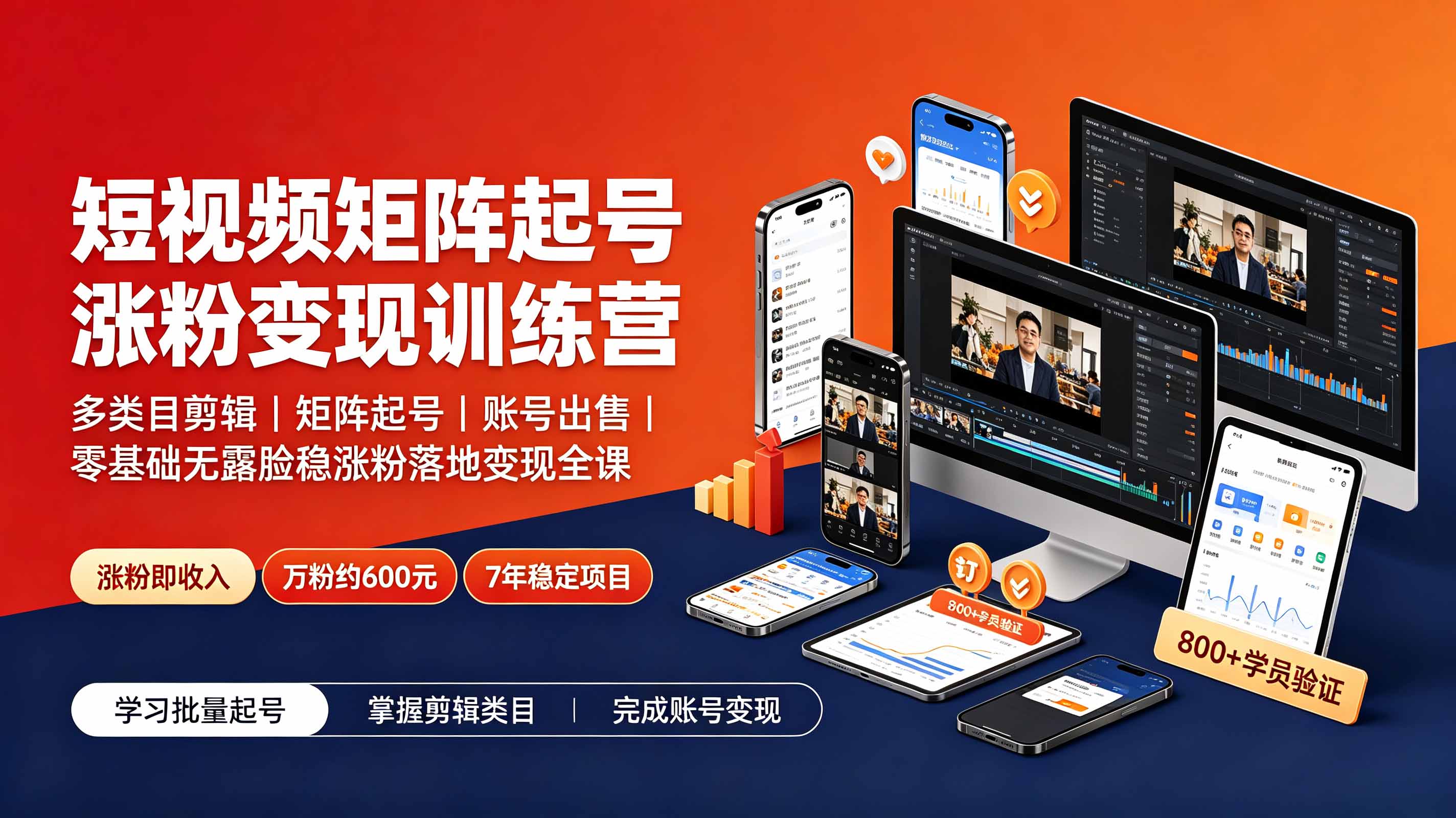 短视频矩阵起号涨粉变现训练营｜多类目剪辑·矩阵起号·账号出售，0基础无露脸稳涨粉落地变现全课-更新-创业网 - 最新网络创业项目与实战营销教程平台 | cye.cc