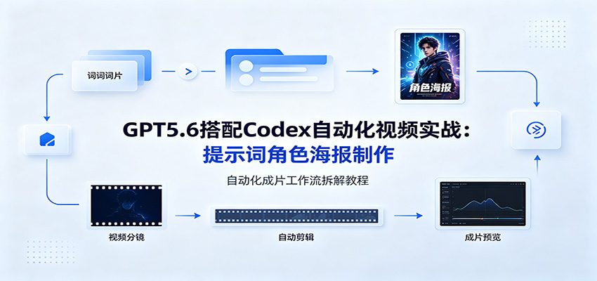 GPT5.6搭配Codex自动化视频实战：提示词角色海报制作，自动化成片工作流拆解教程-创业网 - 最新网络创业项目与实战营销教程平台 | cye.cc