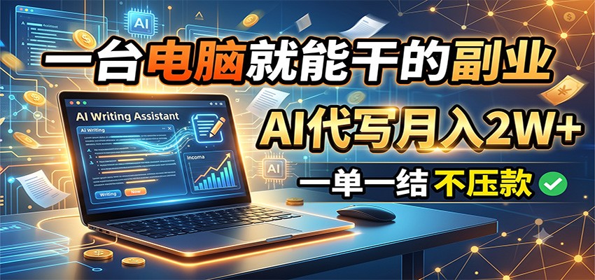 一台电脑就能干的副业，AI代写月入2W+，一单一结不压款-创业网 - 最新网络创业项目与实战营销教程平台 | cye.cc