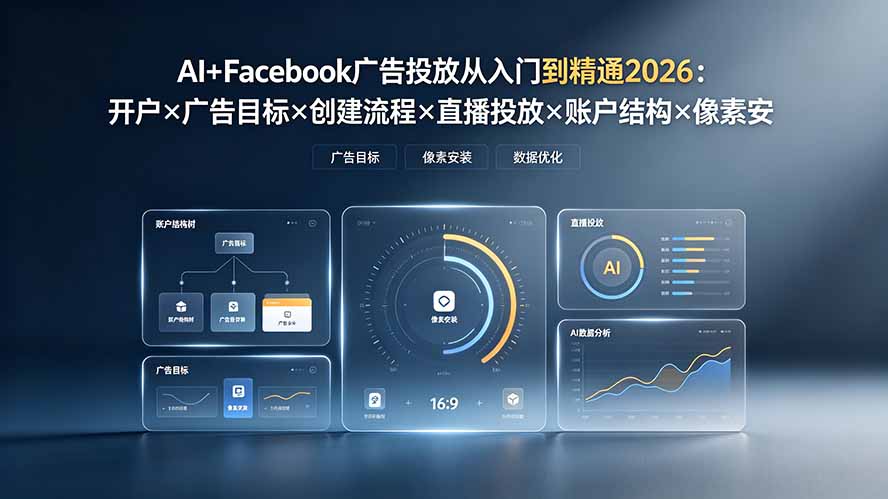 AI+Facebook广告投放从入门到精通2026：开户×广告目标×创建流程×直播投放×账户结构×像素安装×AI赋能-创业网 - 最新网络创业项目与实战营销教程平台 | cye.cc
