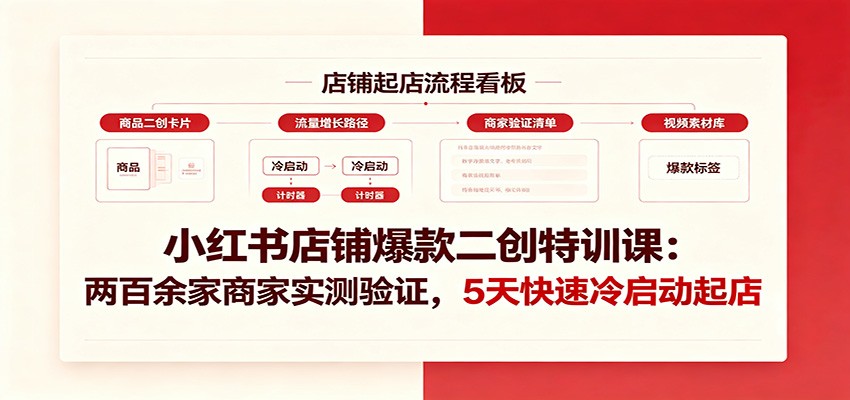 小红书店铺爆款二创特训课：两百余家商家实测验证，5天快速冷启动起店-创业网 - 最新网络创业项目与实战营销教程平台 | cye.cc