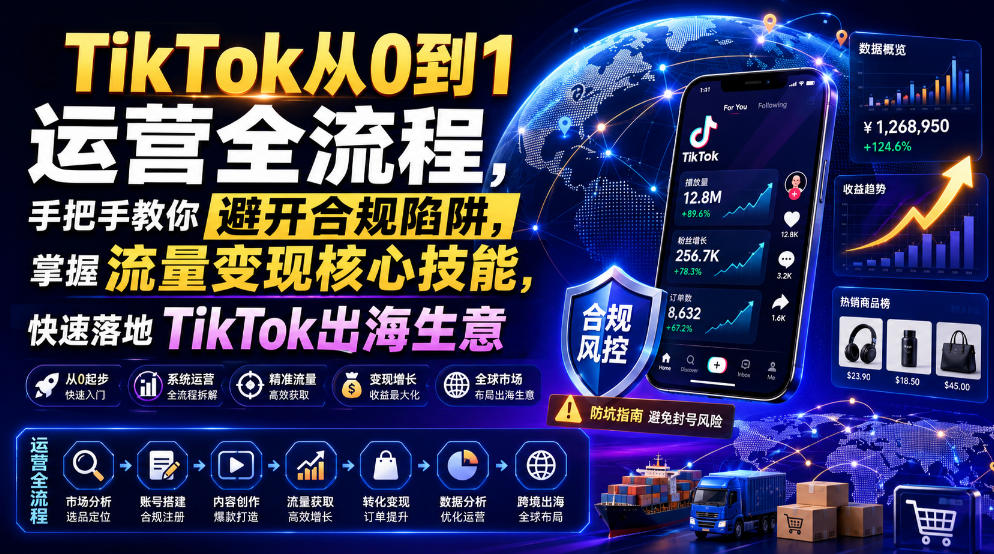 TikTok从0到1运营全流程，手把手教你避开合规陷阱，掌握流量变现核心技能，快速落地TikTok出海生意(更新7月)-创业网 - 最新网络创业项目与实战营销教程平台 | cye.cc