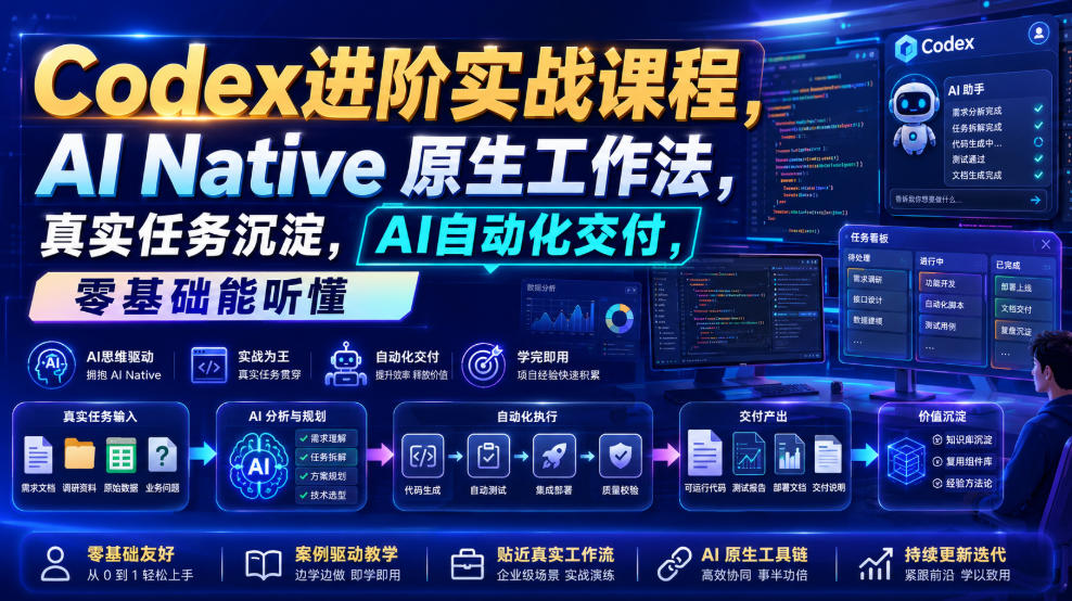 Codex进阶实战课｜AI Native原生工作法，22节真实任务落地，从配置到AI自动化交付全链路教程-创业网 - 最新网络创业项目与实战营销教程平台 | cye.cc