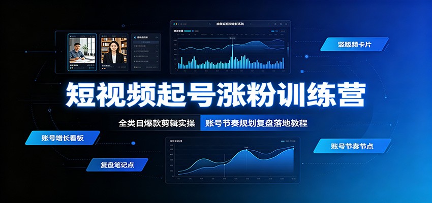 短视频起号涨粉训练营：全类目爆款剪辑实操，账号节奏规划复盘落地教程-创业网 - 最新网络创业项目与实战营销教程平台 | cye.cc