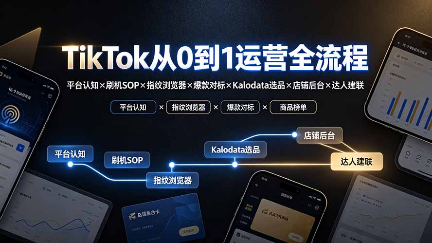 TikTok从0到1运营全流程：平台认知×刷机SOP×指纹浏览器×爆款对标×Kalodata选品×店铺后台×达人建联-创业网 - 最新网络创业项目与实战营销教程平台 | cye.cc
