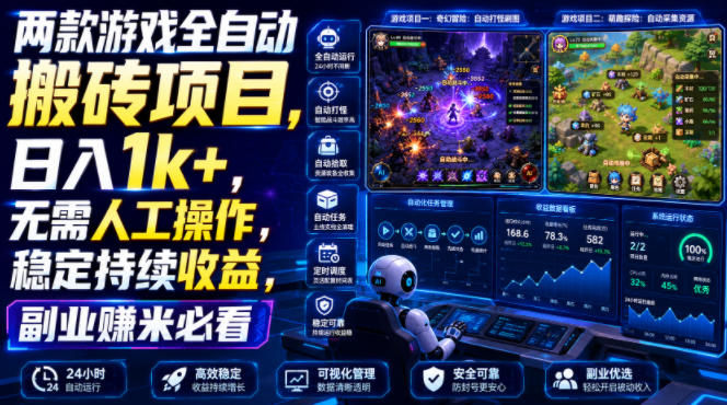 两款游戏全自动搬砖项目，无需人工操作，日入1k+，稳定持续收益，副业赚米必看【揭秘】-创业网 - 最新网络创业项目与实战营销教程平台 | cye.cc