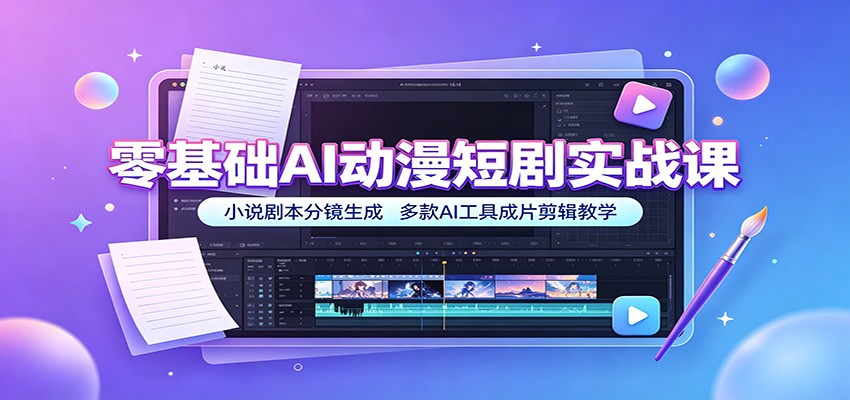 零基础AI动漫短剧实战课：小说剧本分镜生成，多款AI工具成片剪辑教学-创业网 - 最新网络创业项目与实战营销教程平台 | cye.cc