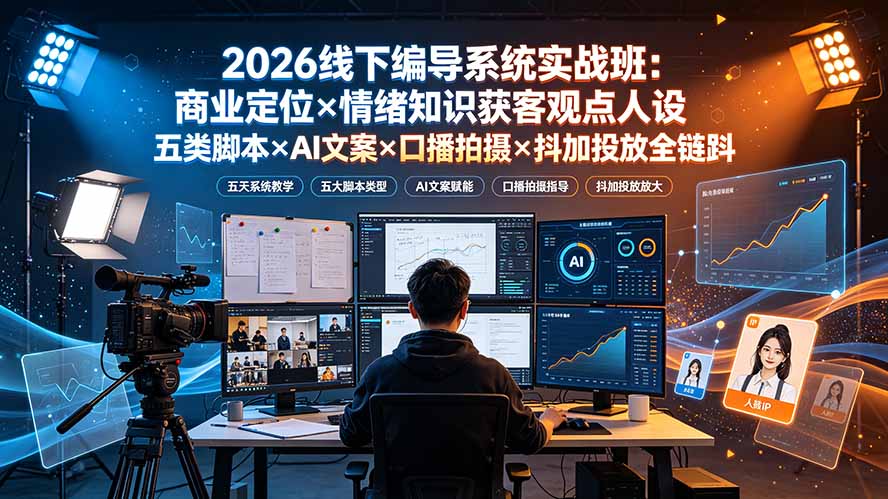 2026线下编导系统实战班：商业定位×情绪知识获客观点人设五类脚本×AI文案×口播拍摄×抖加投放全链路-创业网 - 最新网络创业项目与实战营销教程平台 | cye.cc