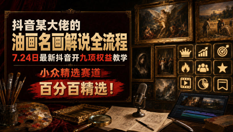 抖音某大佬的油画名画解说全流程，7.24日最新抖音开九项权益教学，小众精选赛道，百分百精选！-创业网 - 最新网络创业项目与实战营销教程平台 | cye.cc