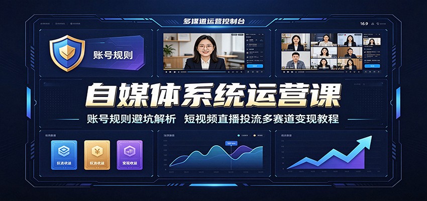 自媒体系统运营课：账号规则避坑解析，短视频直播投流多赛道变现教程-创业网 - 最新网络创业项目与实战营销教程平台 | cye.cc