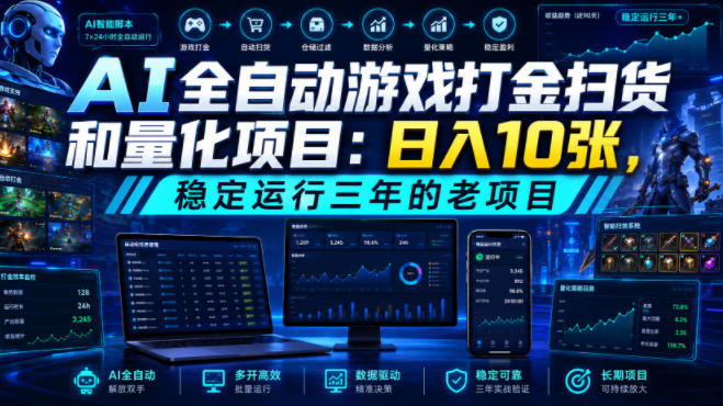 AI全自动游戏打金扫货和量化项目：日入10张，稳定运行三年的老项目！【揭秘】-创业网 - 最新网络创业项目与实战营销教程平台 | cye.cc