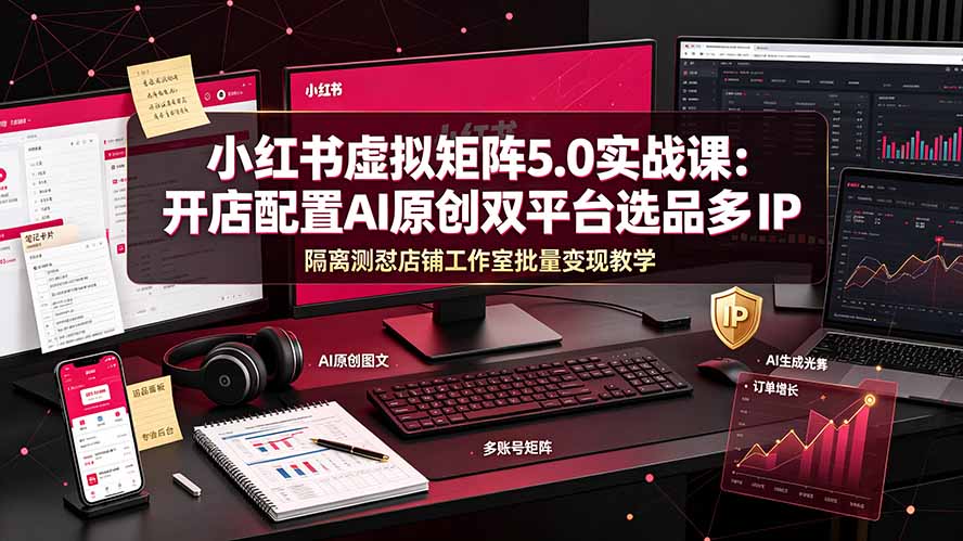 小红书虚拟矩阵5.0实战课：开店配置｜AI原创｜双平台选品｜多IP隔离｜测怼店铺工作室批量变现实操教学-创业网 - 最新网络创业项目与实战营销教程平台 | cye.cc