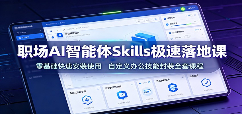 职场AI智能体Skills极速落地课：零基础快速安装使用，自定义办公技能封装全套课程-创业网 - 最新网络创业项目与实战营销教程平台 | cye.cc
