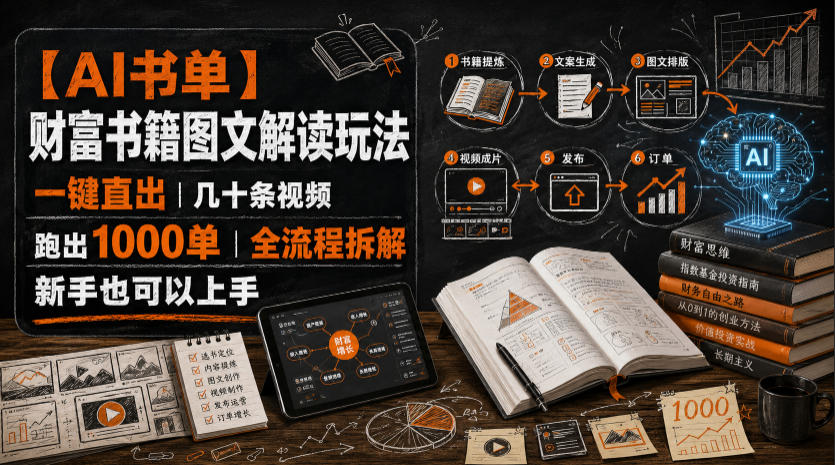【AI书单】财富书籍图文解读玩法，一键直出，几十条视频，跑出1000单，全流程拆解，新手也可以上手-创业网 - 最新网络创业项目与实战营销教程平台 | cye.cc