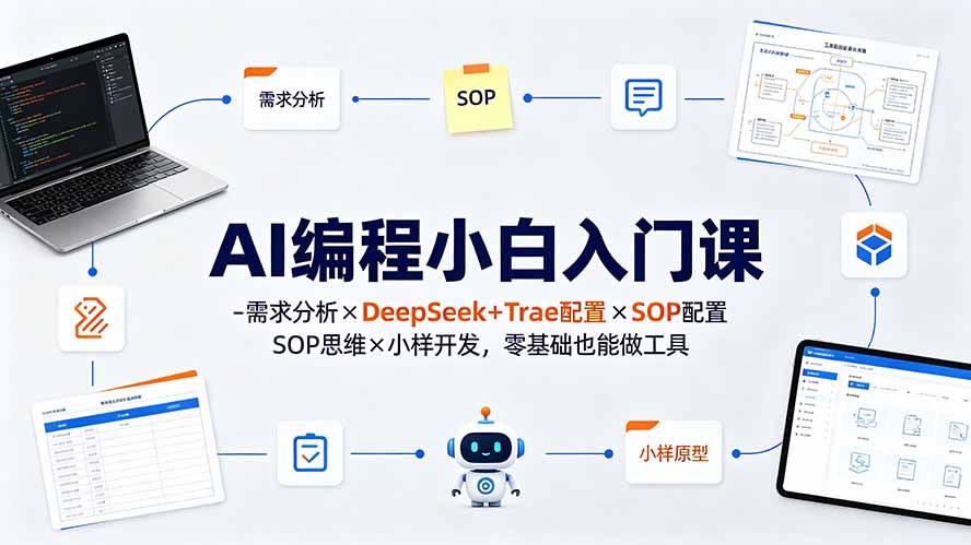 AI编程小白入门课-需求分析×DeepSeek+Trae配置×SOP思维×小样开发，零基础也能做工具-创业网 - 最新网络创业项目与实战营销教程平台 | cye.cc