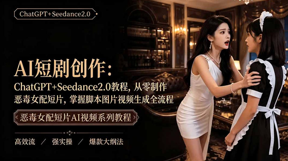 AI短剧从零创作实战课｜ChatGPT脚本撰写+Seedance2.0视频生成，恶毒女配短剧全流程教程-创业网 - 最新网络创业项目与实战营销教程平台 | cye.cc