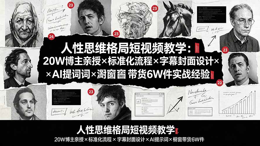 人性思维格局短视频教学：20W博主亲授×标准化流程×字幕封面设计×AI提示词×橱窗带货6W件实战经验-创业网 - 最新网络创业项目与实战营销教程平台 | cye.cc