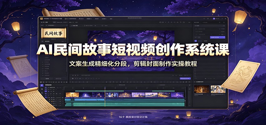 AI民间故事短视频创作系统课：文案生成精细化分段，剪辑封面制作实操教程-创业网 - 最新网络创业项目与实战营销教程平台 | cye.cc