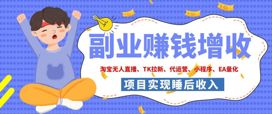 2026年多个真实落地副业项目，手把手带你搭建被动收入管道(淘宝无人直播、海外TK拉新、CSGO饰品交易、去水印小程序等)【揭秘】-创业网 - 最新网络创业项目与实战营销教程平台 | cye.cc